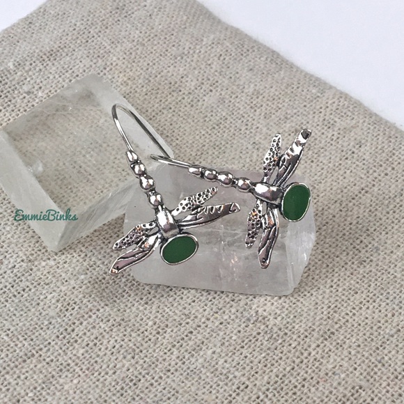 Jewelry - ✨3/$38  New Antique Silver & Green Dragonfly Drop Dangle Earrings - Free People
